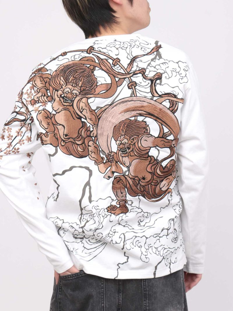 【絡繰魂・粋】“風神雷神 琥珀”刺繍入りロンT