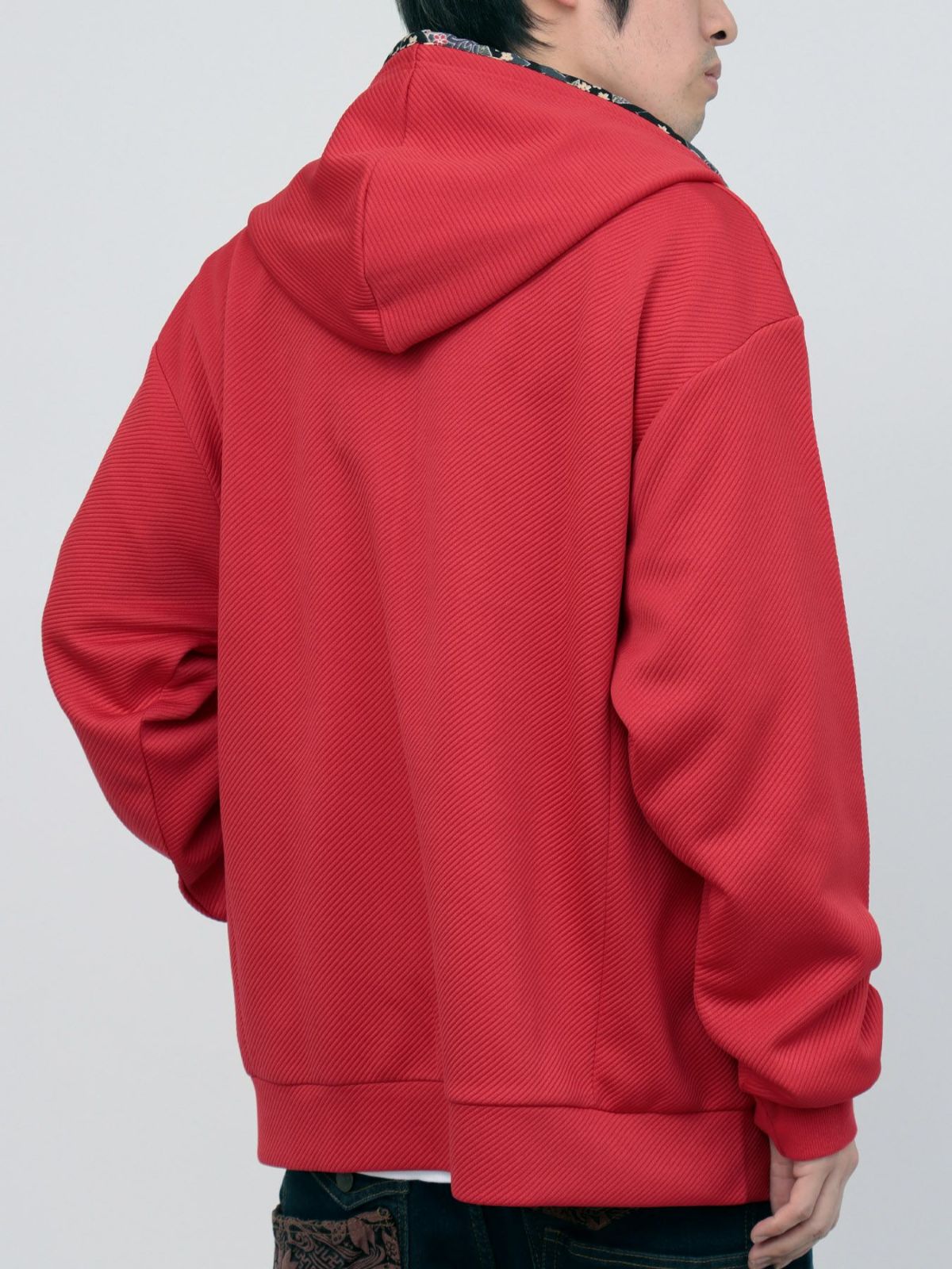 【雅結】桜刺繍ふくれジャガード素材 和生地遣いZIPパーカー