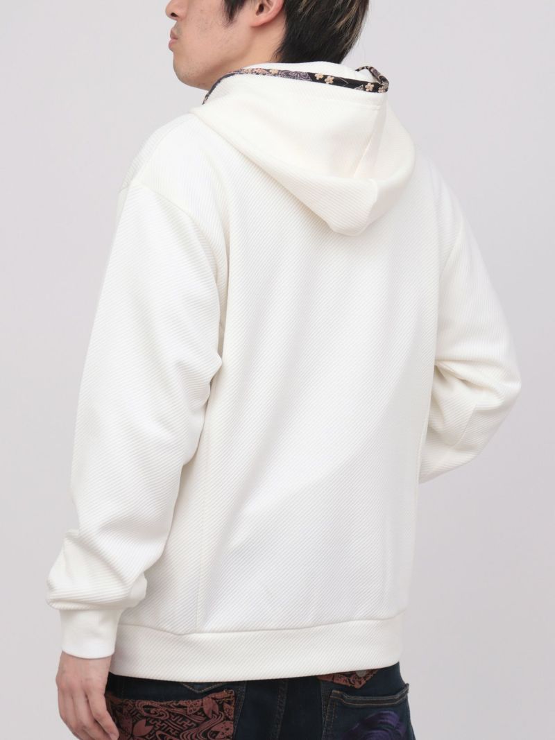 【雅結】桜刺繍ふくれジャガード素材 和生地遣いZIPパーカー