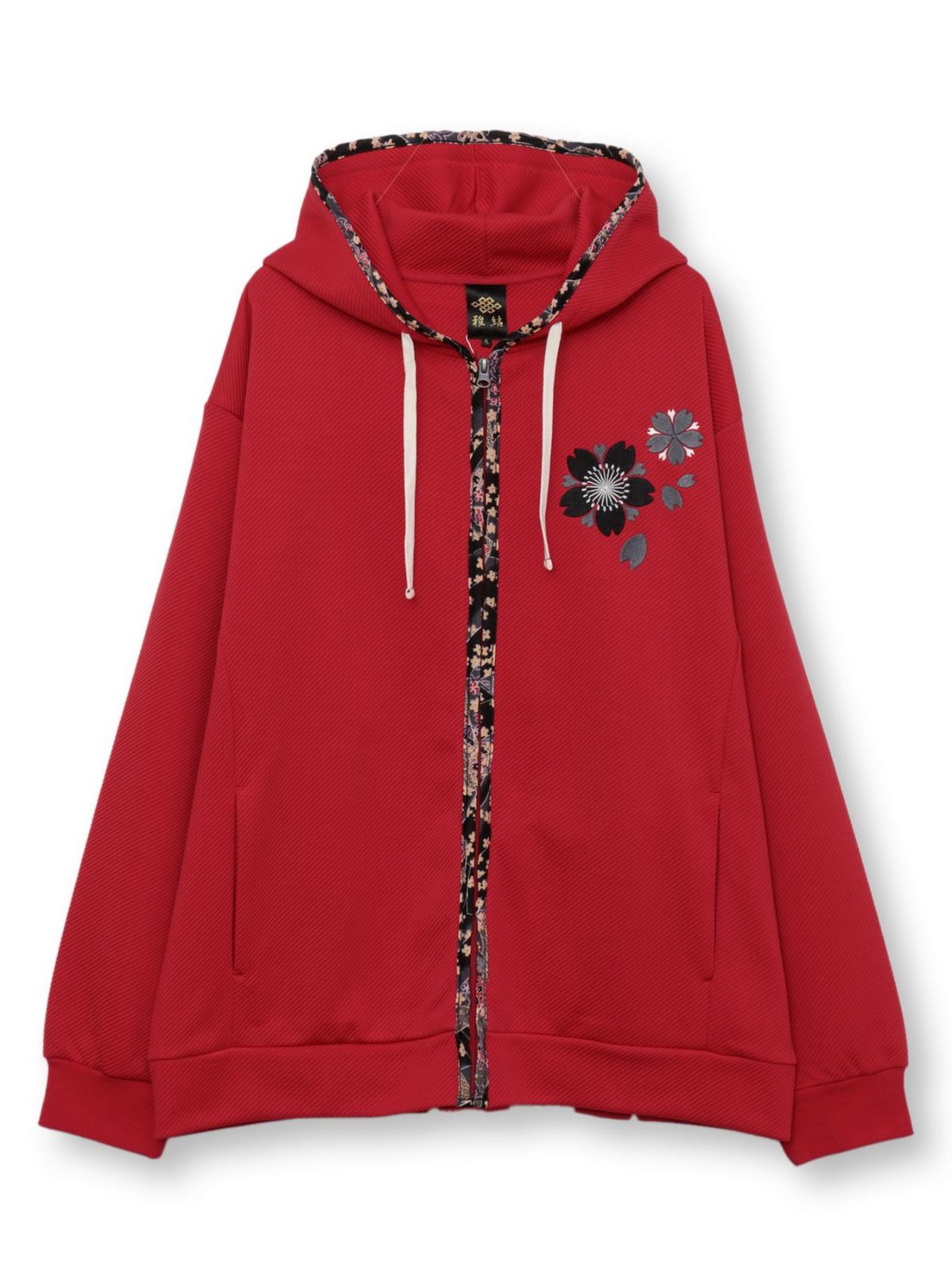 【雅結】桜刺繍ふくれジャガード素材 和生地遣いZIPパーカー