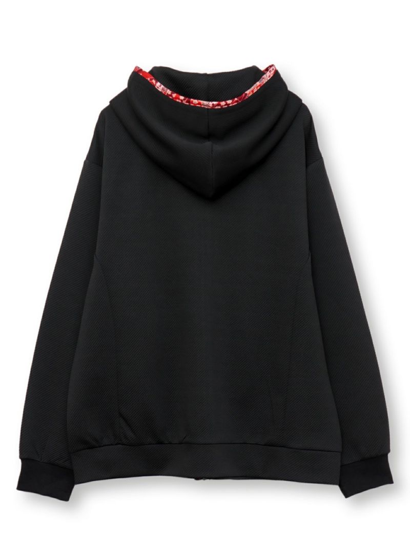 【雅結】桜刺繍ふくれジャガード素材 和生地遣いZIPパーカー