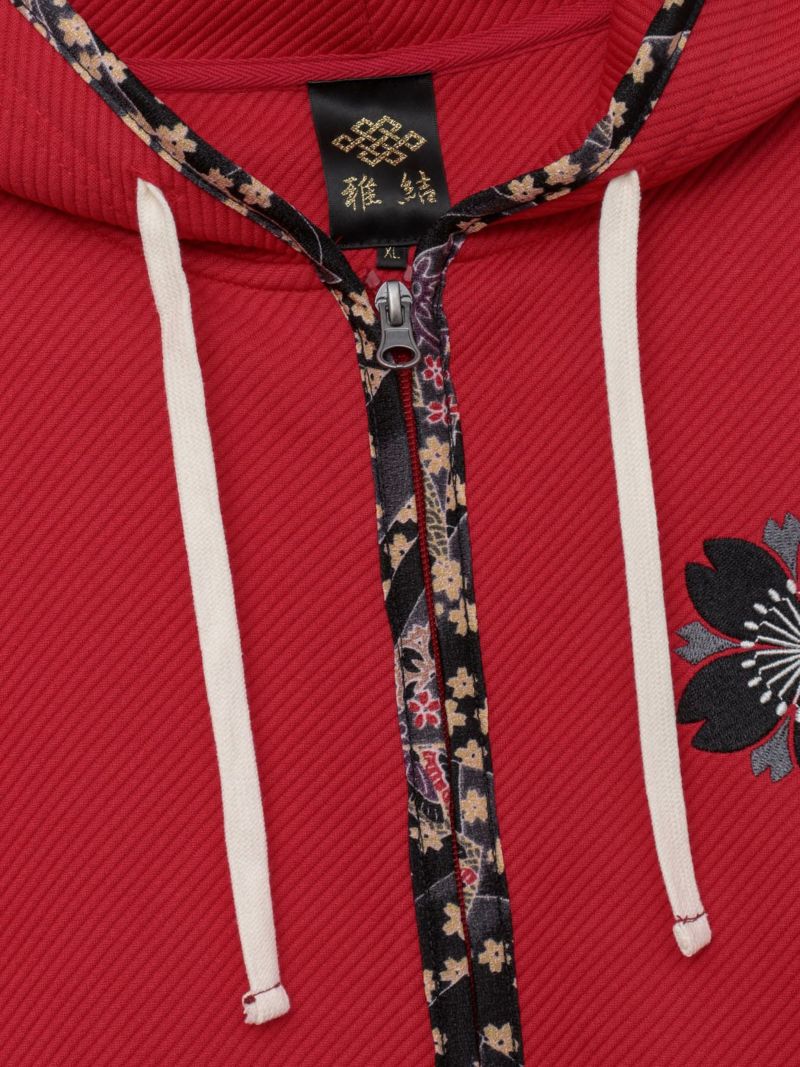 【雅結】桜刺繍ふくれジャガード素材 和生地遣いZIPパーカー