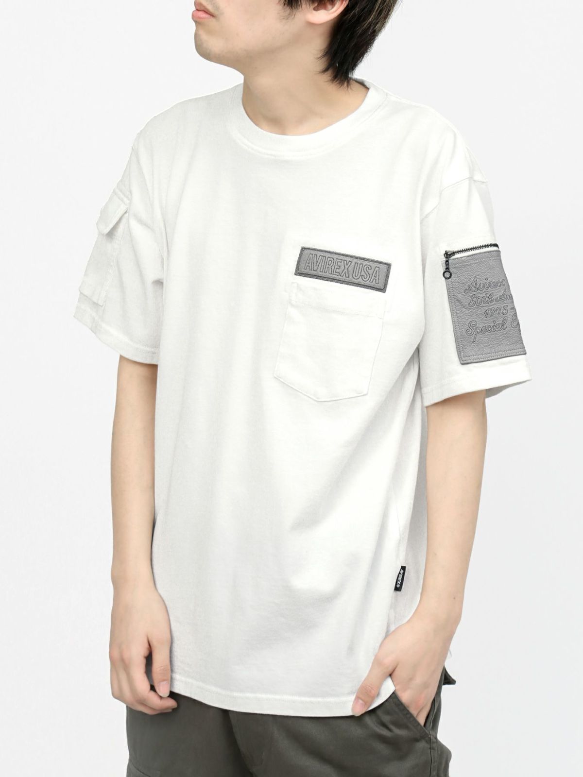 【AVIREX】LEATHER PATCHED FATIGUE T-SHIRT＜50th Anniversary＞