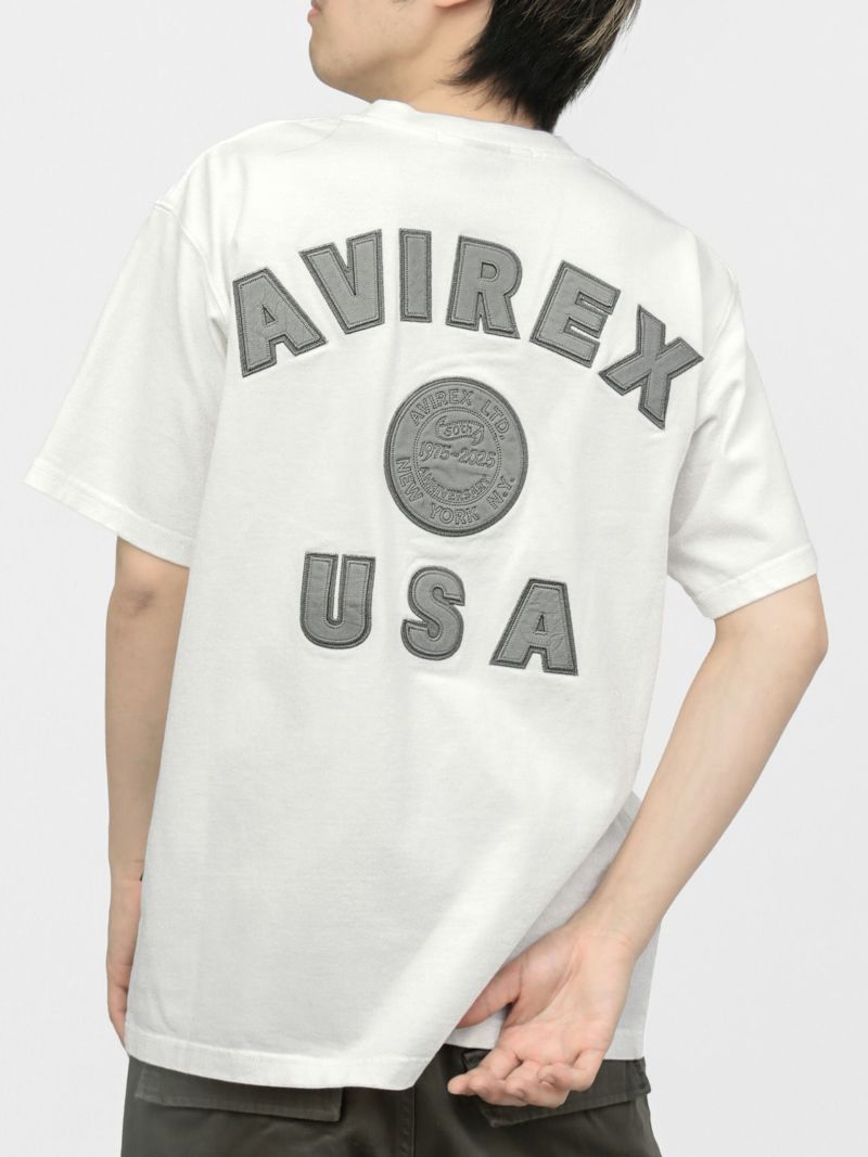 【AVIREX】LEATHER PATCHED VARSITY T-SHIRT＜50th Anniversary＞
