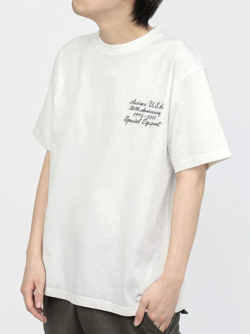 【AVIREX】LEATHER PATCHED VARSITY T-SHIRT＜50th Anniversary＞