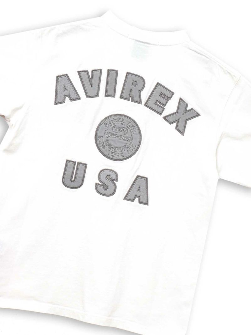 【AVIREX】LEATHER PATCHED VARSITY T-SHIRT＜50th Anniversary＞