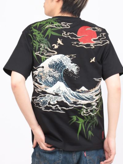 【絡繰魂】<br>“浮世絵 北斎”刺繍入りTシャツ