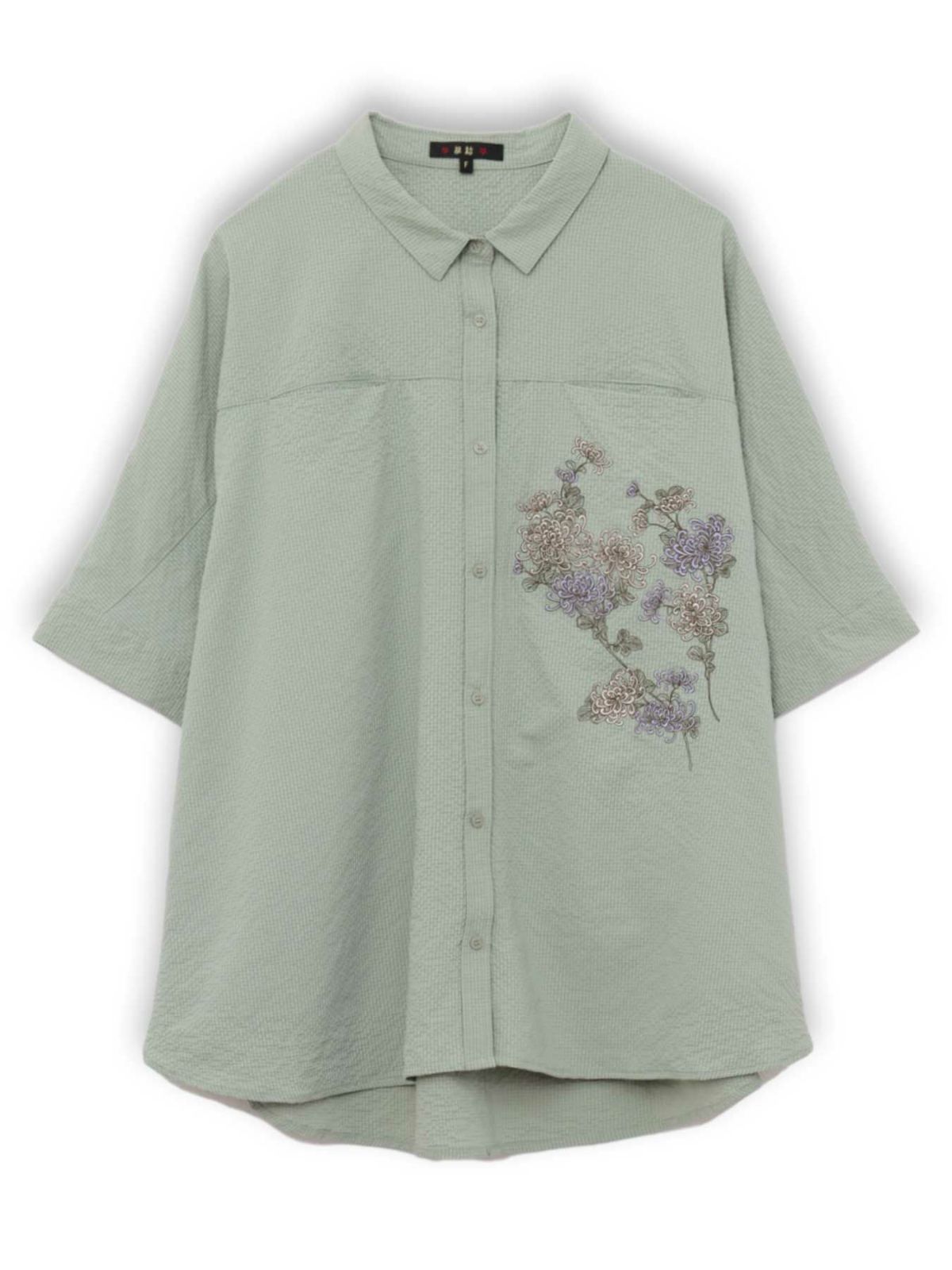 【雅結】菊刺繍サッカー素材ドルマンシャツ