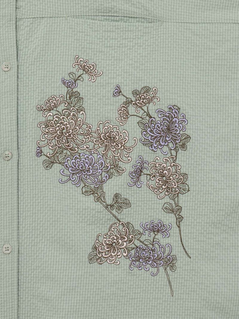 【雅結】菊刺繍サッカー素材ドルマンシャツ