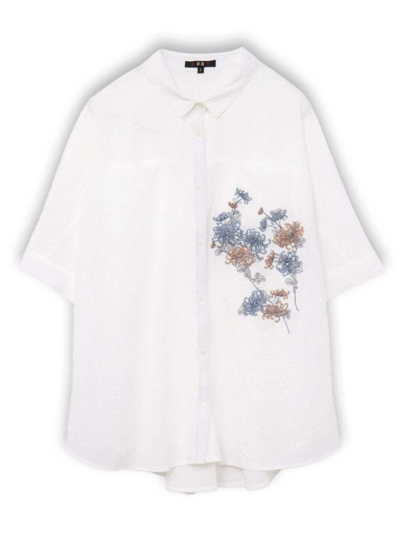 【雅結】菊刺繍サッカー素材ドルマンシャツ