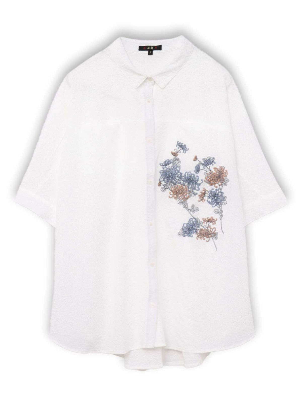 【雅結】菊刺繍サッカー素材ドルマンシャツ