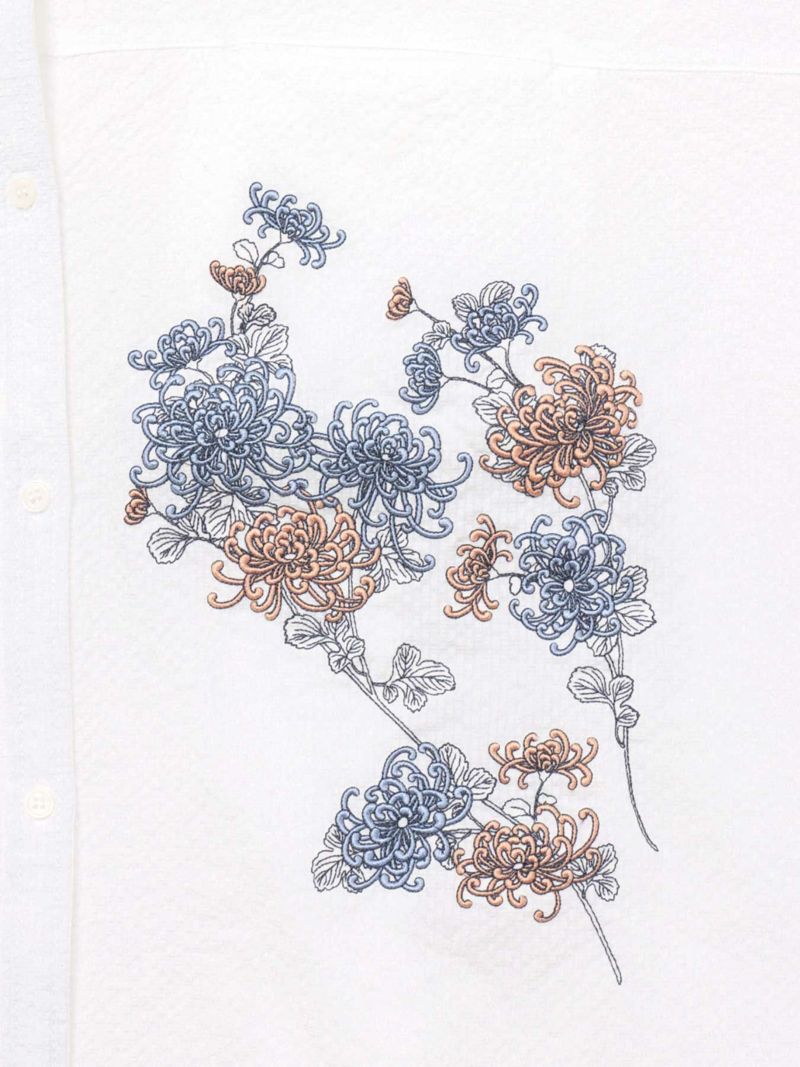 【雅結】菊刺繍サッカー素材ドルマンシャツ