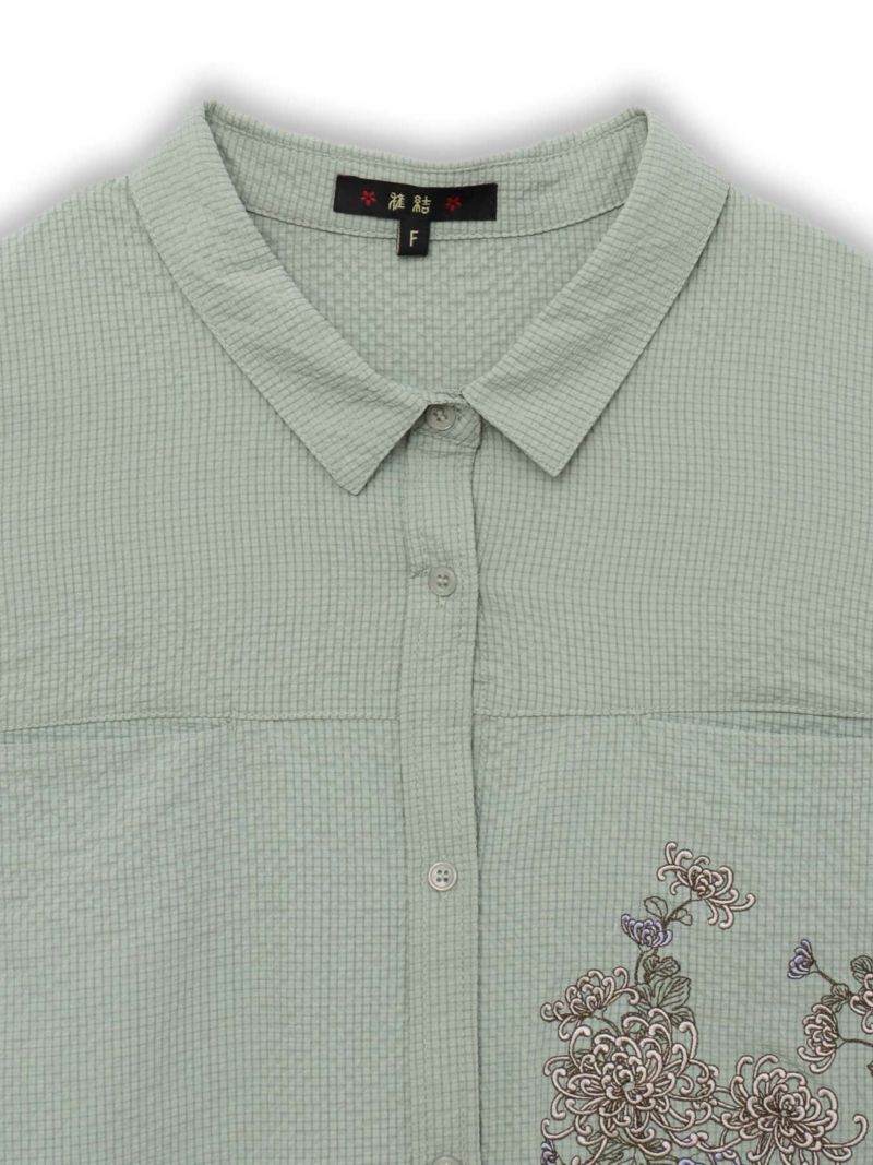 【雅結】菊刺繍サッカー素材ドルマンシャツ