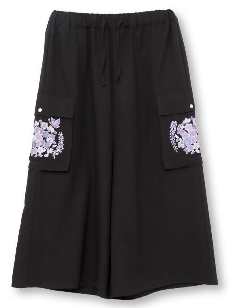 【雅結】“桜藤紅葉”総刺繍ワイドカーゴパンツ