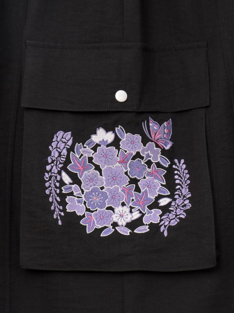 【雅結】“桜藤紅葉”総刺繍ワイドカーゴパンツ