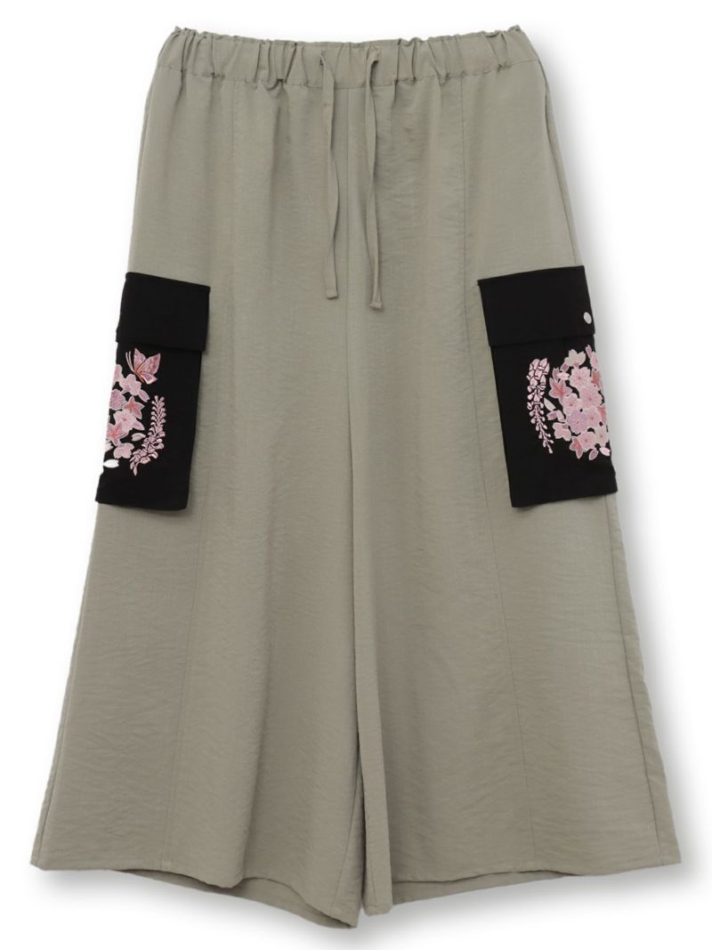 【雅結】“桜藤紅葉”総刺繍ワイドカーゴパンツ