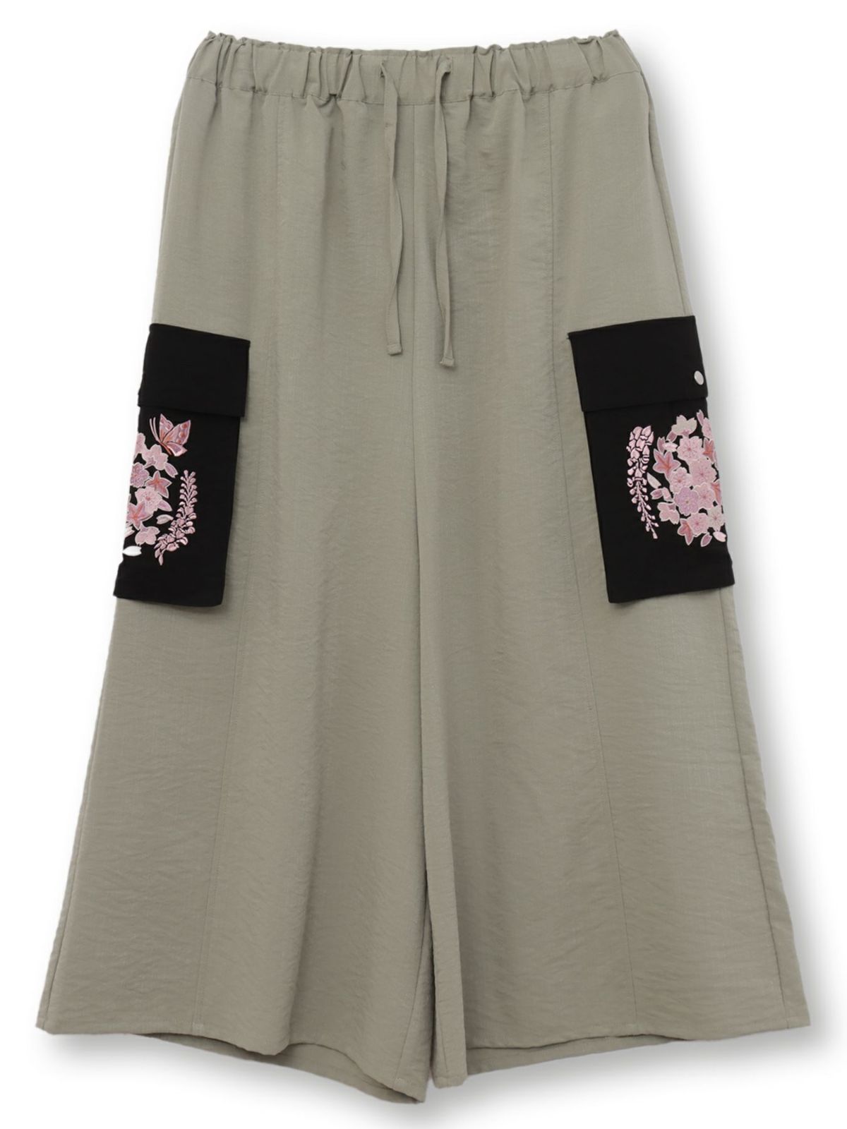 【雅結】“桜藤紅葉”総刺繍ワイドカーゴパンツ