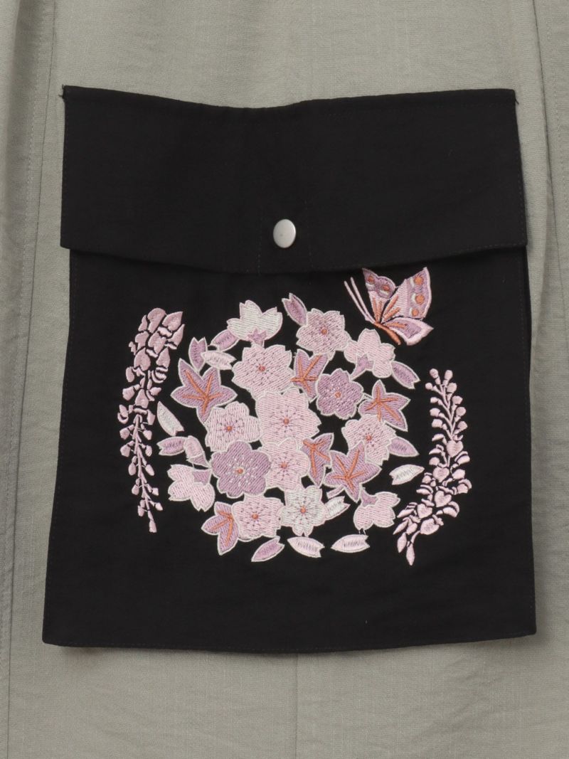【雅結】“桜藤紅葉”総刺繍ワイドカーゴパンツ
