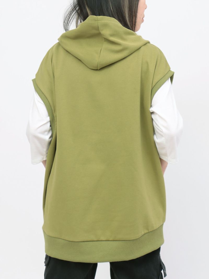 【雅結】矢絣と桜刺繍フードベスト×7分袖Tシャツ アンサンブル