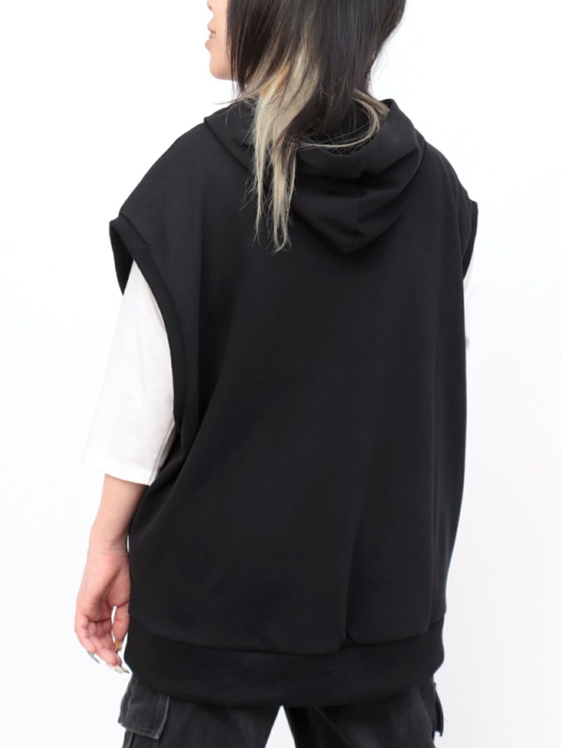 【雅結】矢絣と桜刺繍フードベスト×7分袖Tシャツ アンサンブル