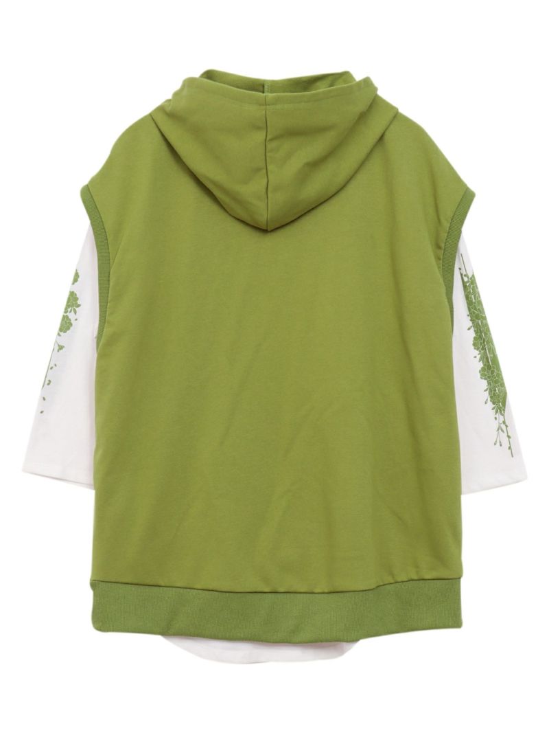 【雅結】矢絣と桜刺繍フードベスト×7分袖Tシャツ アンサンブル