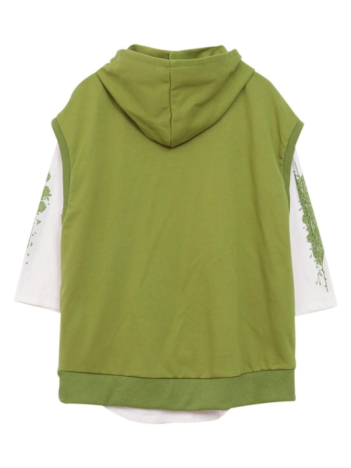 【雅結】矢絣と桜刺繍フードベスト×7分袖Tシャツ アンサンブル