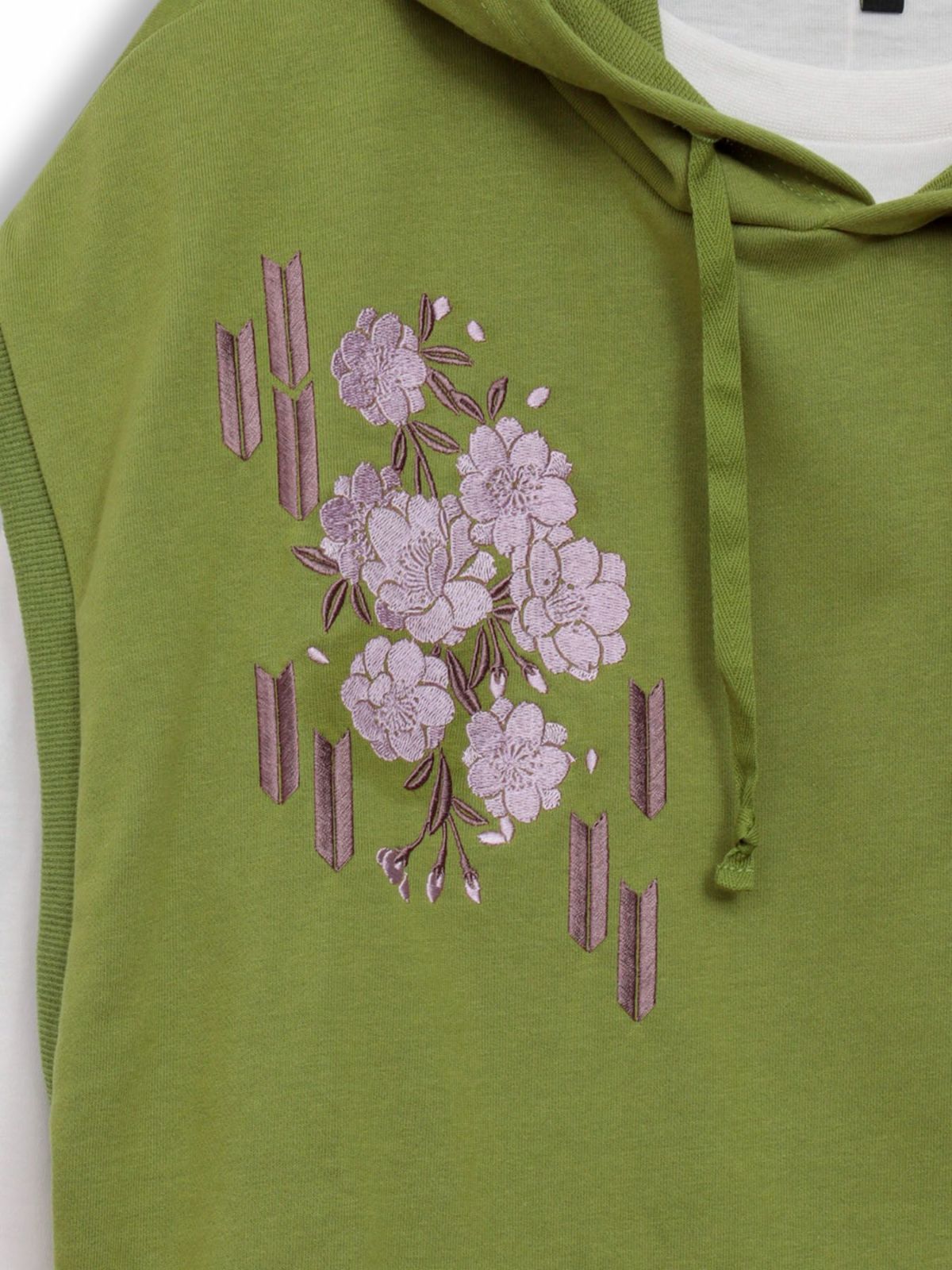 【雅結】矢絣と桜刺繍フードベスト×7分袖Tシャツ アンサンブル
