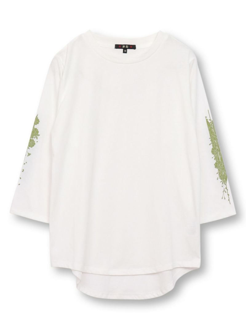 【雅結】矢絣と桜刺繍フードベスト×7分袖Tシャツ アンサンブル