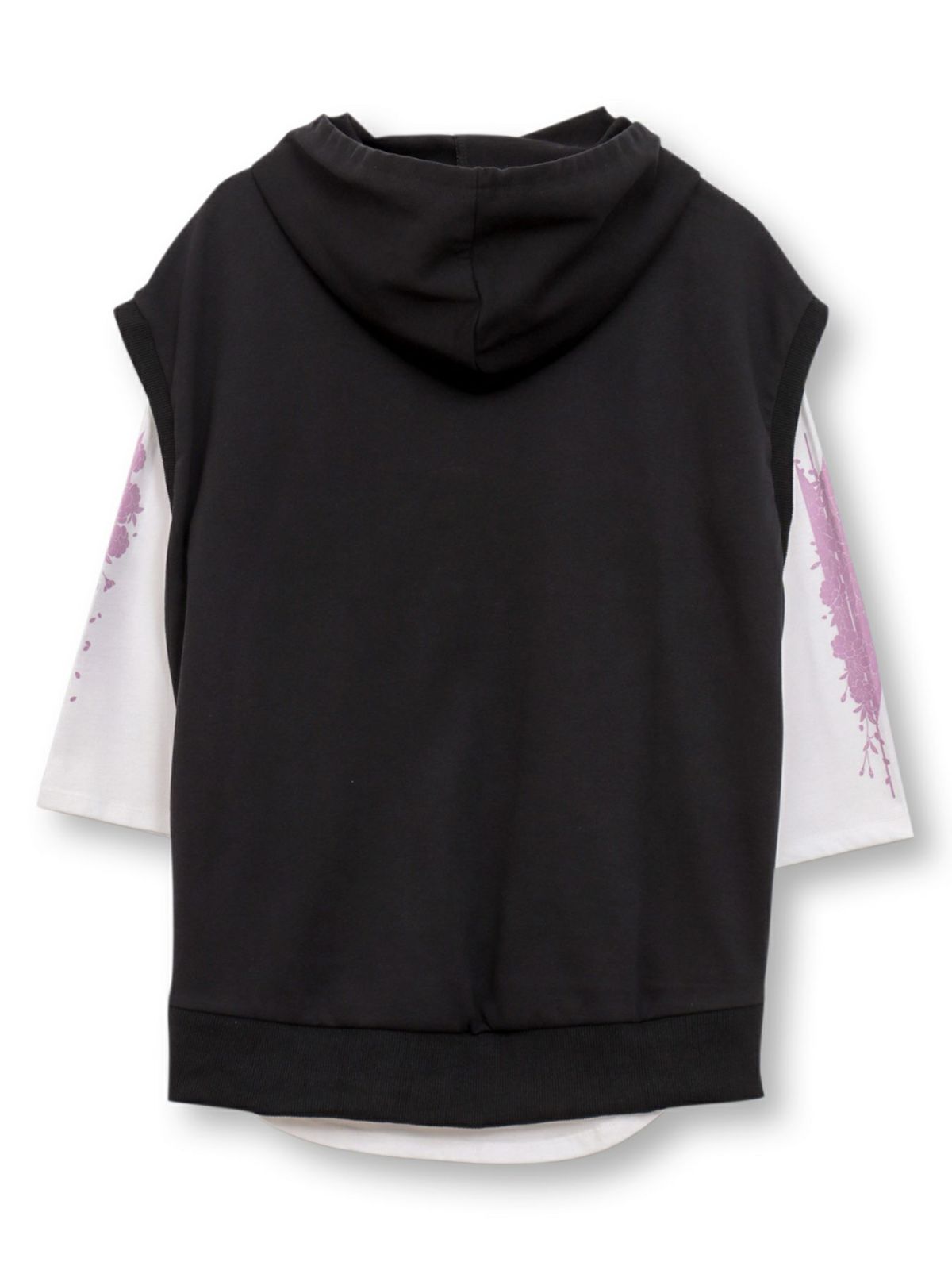 【雅結】矢絣と桜刺繍フードベスト×7分袖Tシャツ アンサンブル