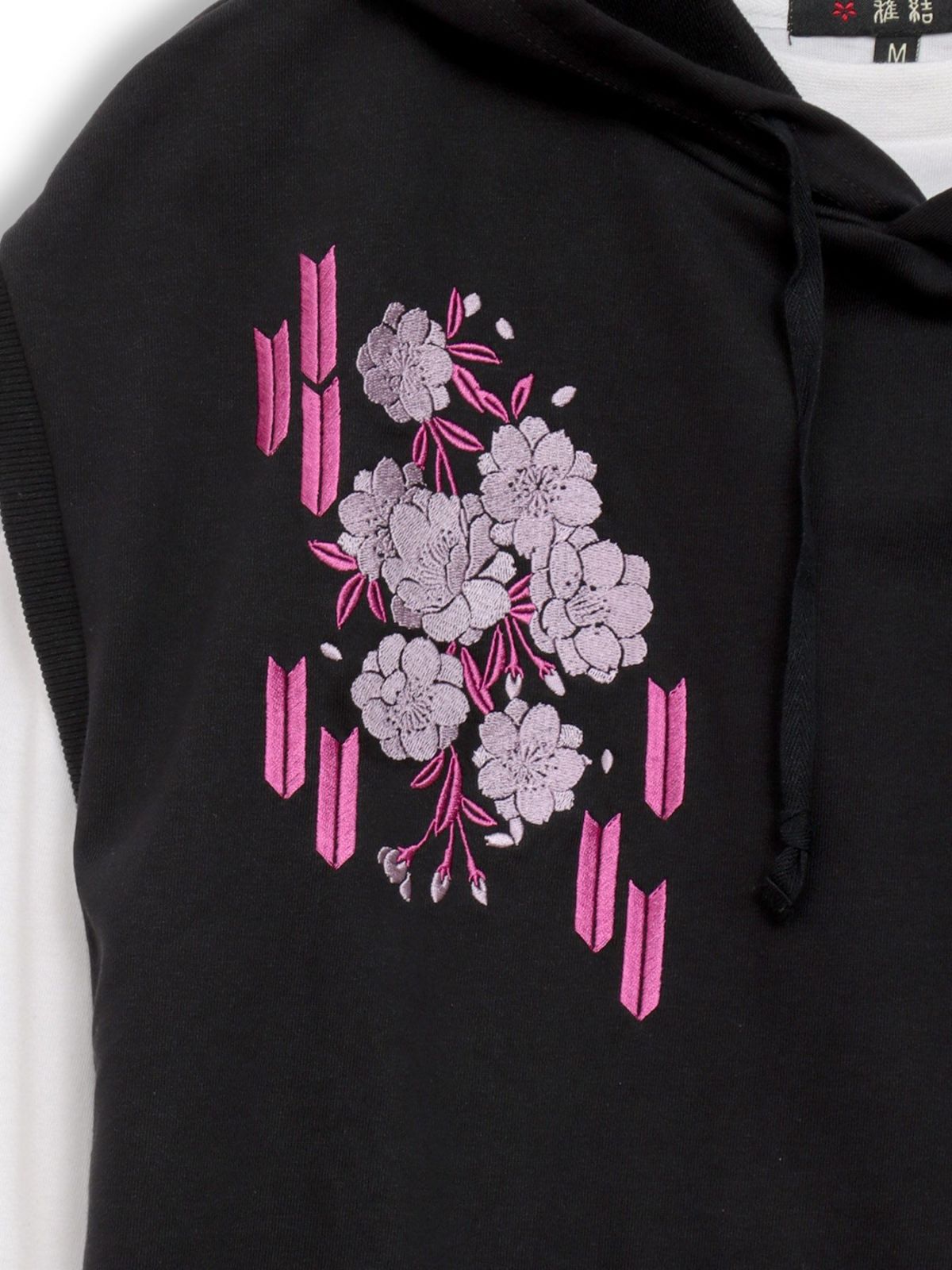 【雅結】矢絣と桜刺繍フードベスト×7分袖Tシャツ アンサンブル