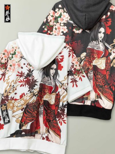 ≪50%OFF≫【抜刀娘】“凛”刺繍入り半袖ZIPパーカー≪返品・取寄対応不可≫
