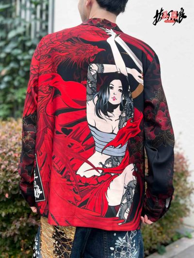 ≪50%OFF≫【抜刀娘】<br>“女神結愛×鳳凰”昇華転写プリント開襟シャツ ≪返品・取寄対応不可≫