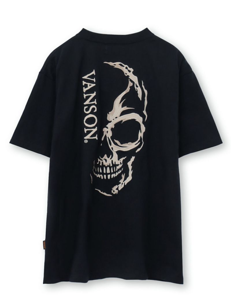 【VANSON】“スカル＆クロスボーン”総刺繍Tシャツ〔別注〕
