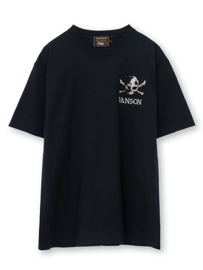 【VANSON】“スカル＆クロスボーン”総刺繍Tシャツ〔別注〕
