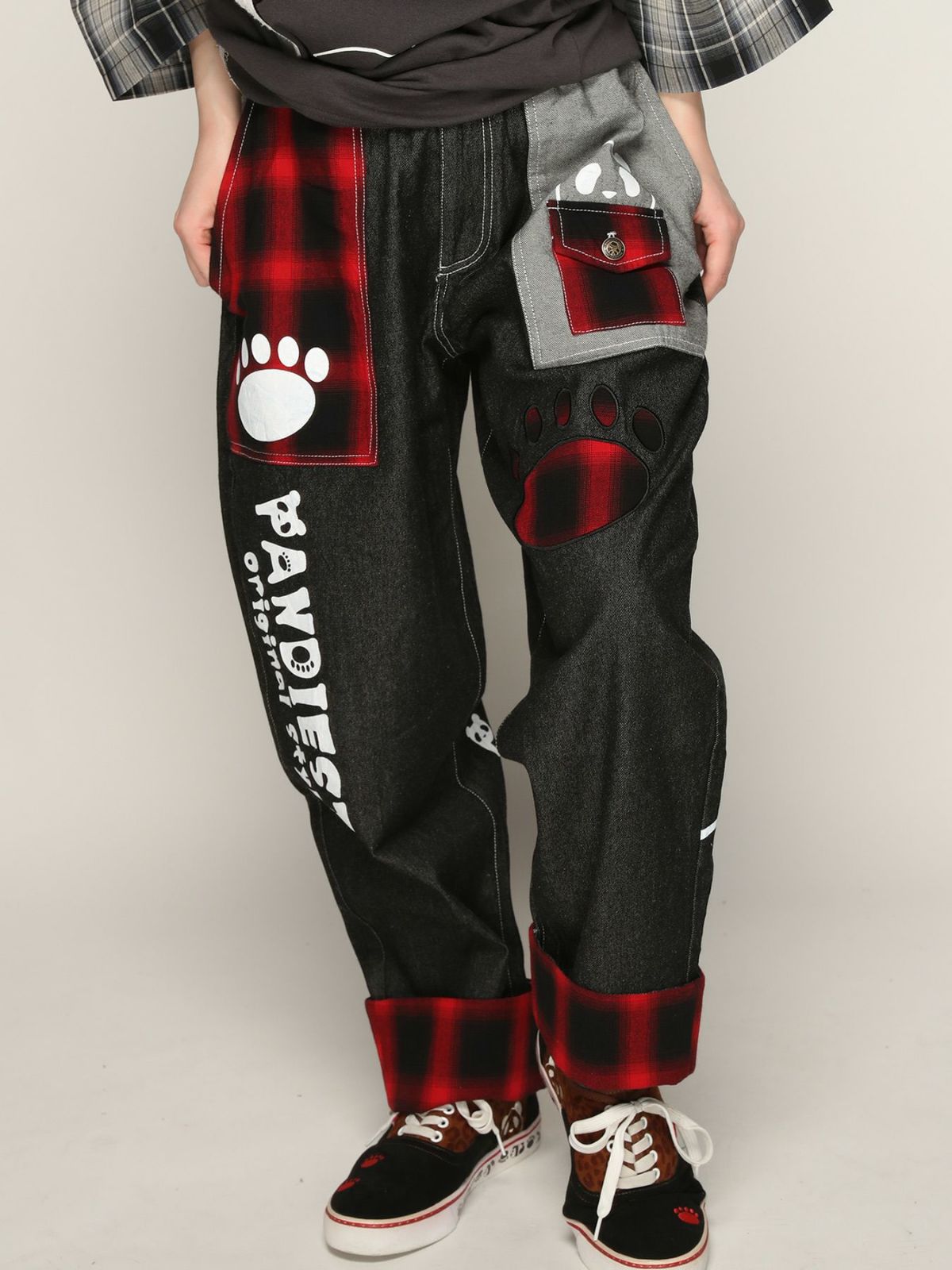 【PANDIESTA JAPAN】チェック切替ワイドデニムパンツ〔別注〕