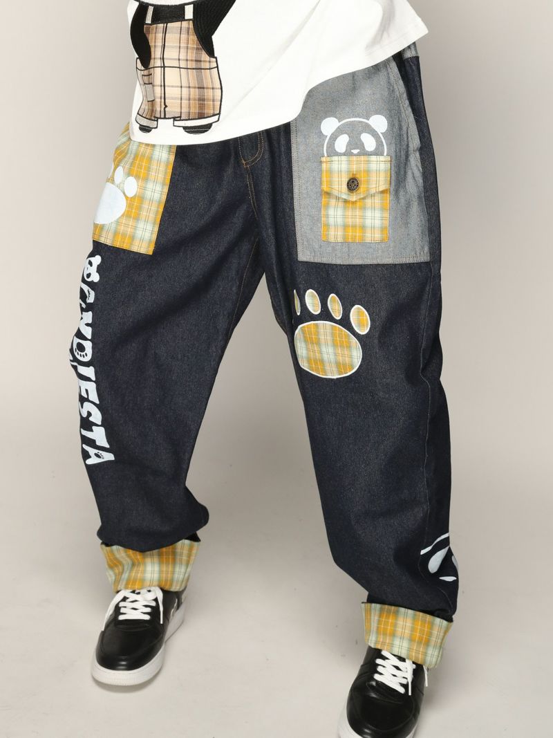 【PANDIESTA JAPAN】チェック切替ワイドデニムパンツ〔別注〕