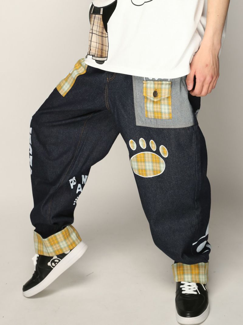 【PANDIESTA JAPAN】チェック切替ワイドデニムパンツ〔別注〕