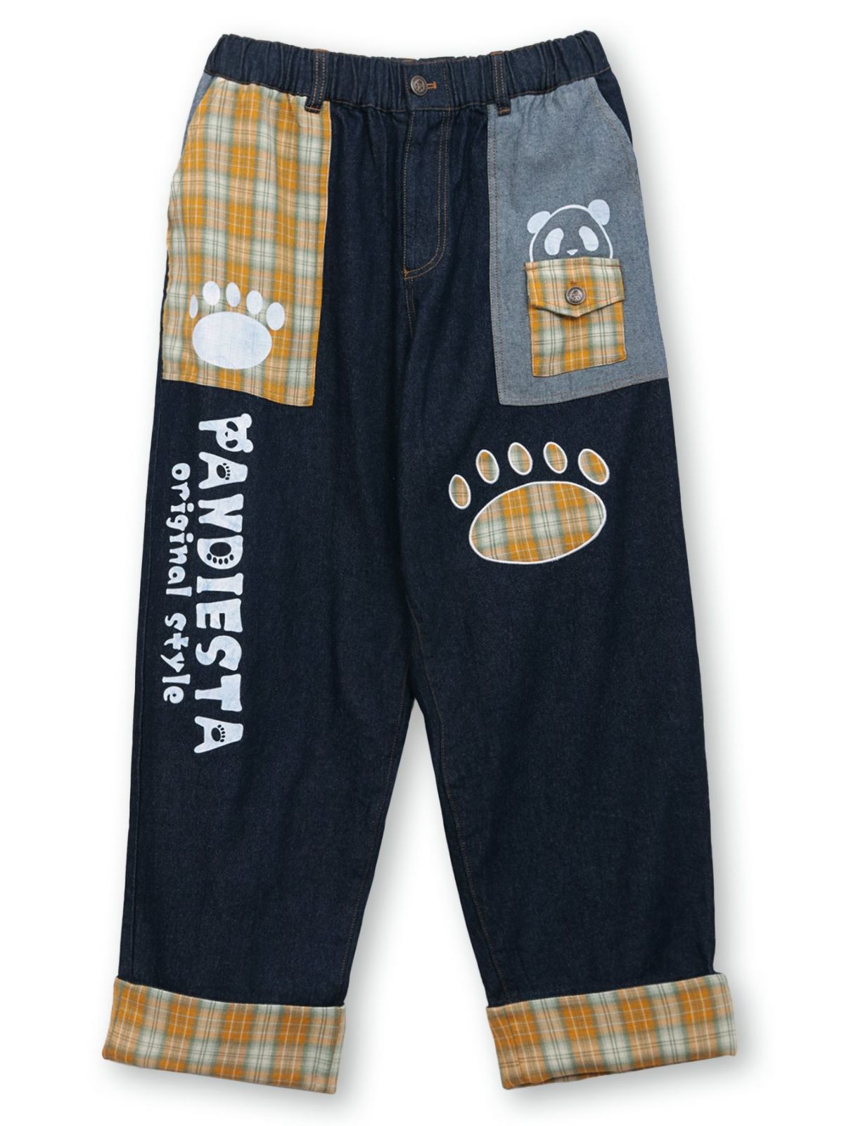 【PANDIESTA JAPAN】チェック切替ワイドデニムパンツ〔別注〕