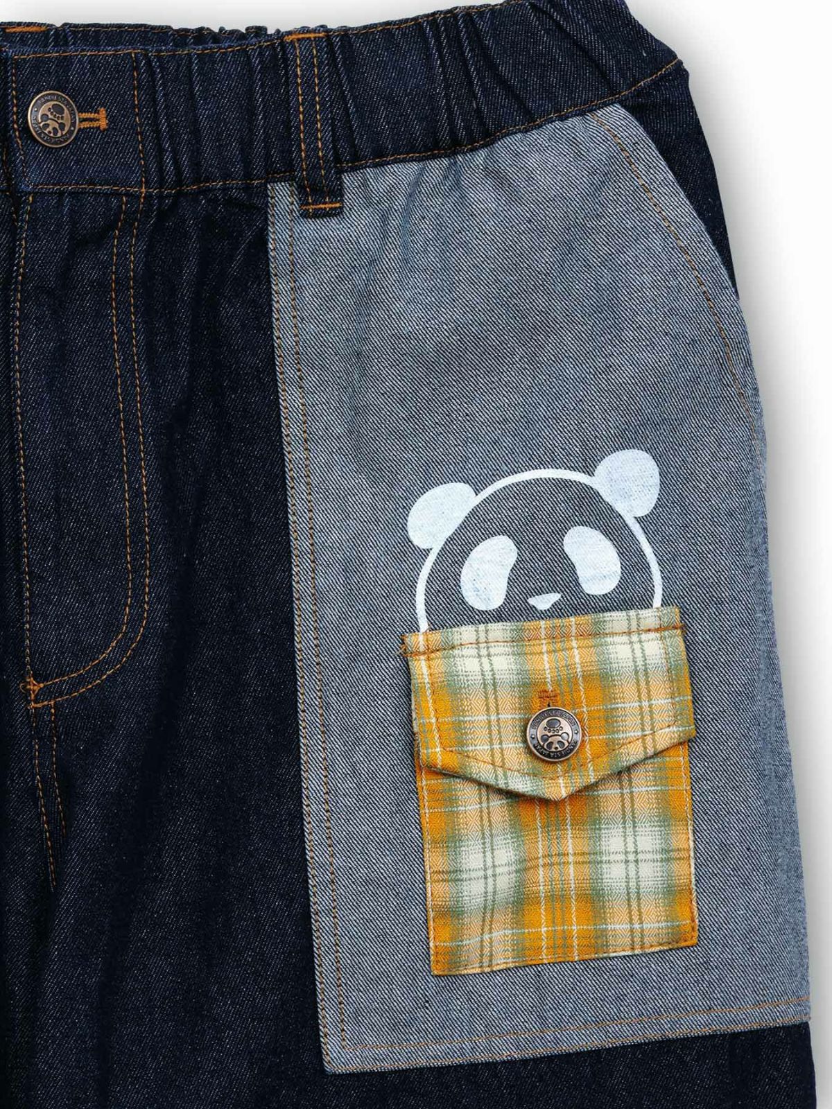 【PANDIESTA JAPAN】チェック切替ワイドデニムパンツ〔別注〕