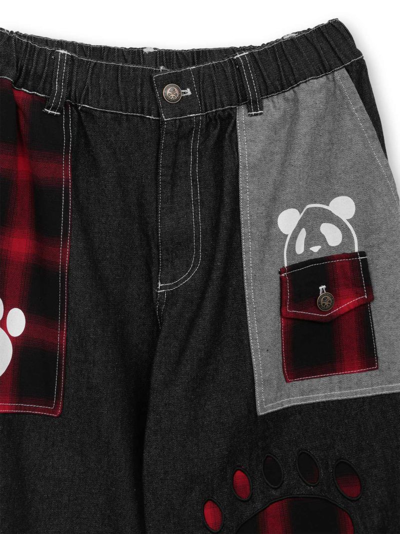 【PANDIESTA JAPAN】チェック切替ワイドデニムパンツ〔別注〕