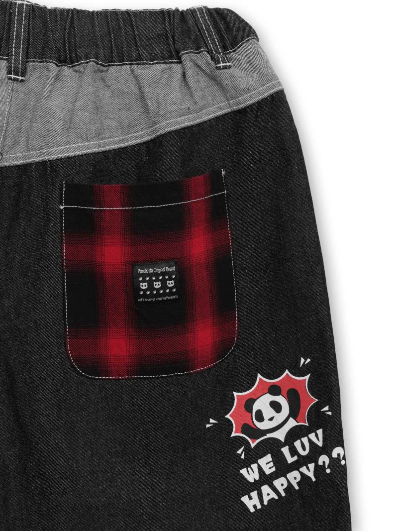 【PANDIESTA JAPAN】チェック切替ワイドデニムパンツ〔別注〕