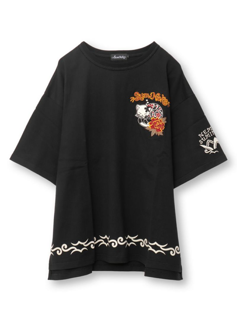 【SUMINEKO】“眠り猫”刺繍入りBIGシルエットTシャツ