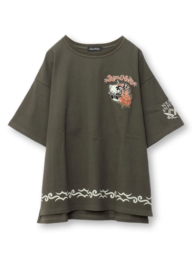 【SUMINEKO】“眠り猫”刺繍入りBIGシルエットTシャツ