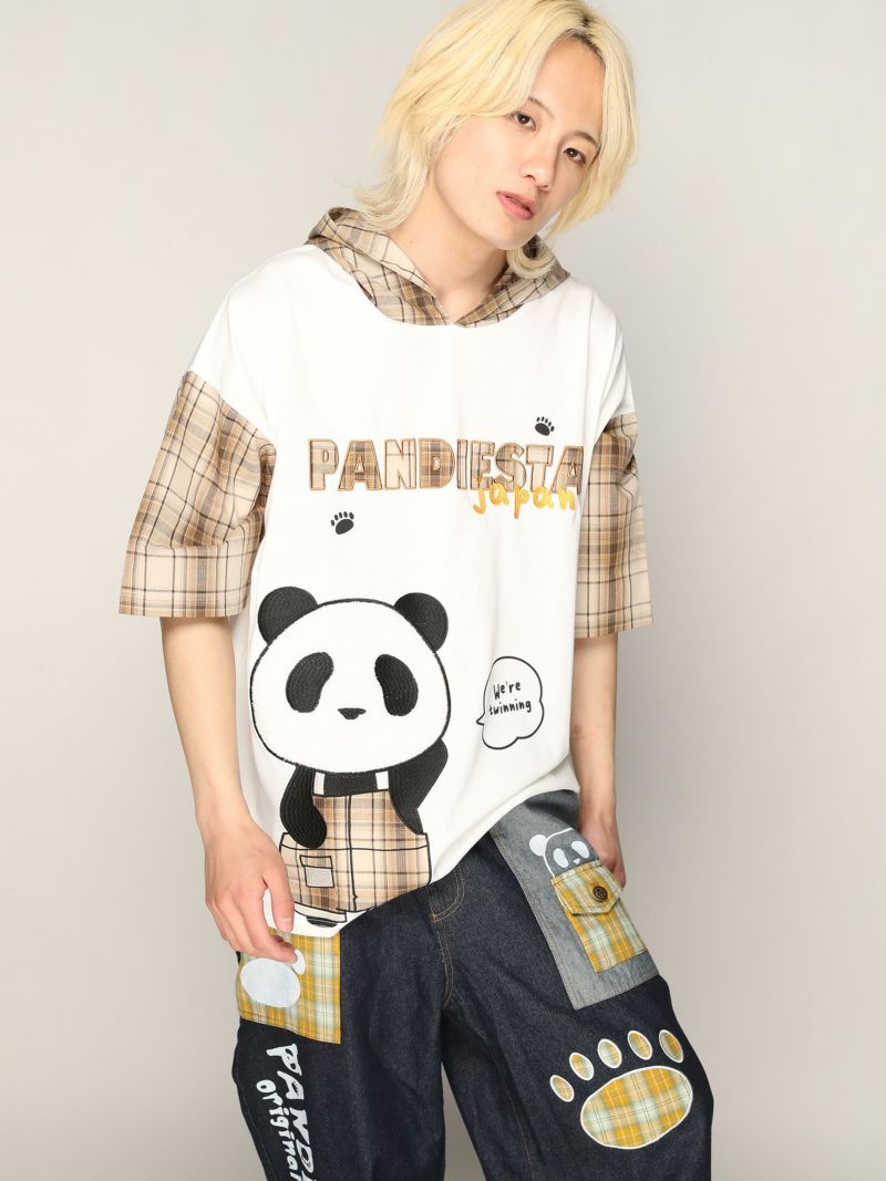 【PANDIESTA JAPAN】チェック切替BIGシルエット プルパーカー