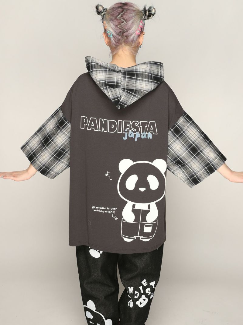 【PANDIESTA JAPAN】チェック切替BIGシルエット プルパーカー