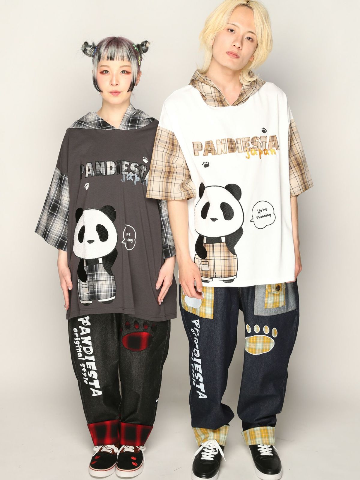 【PANDIESTA JAPAN】チェック切替BIGシルエット プルパーカー