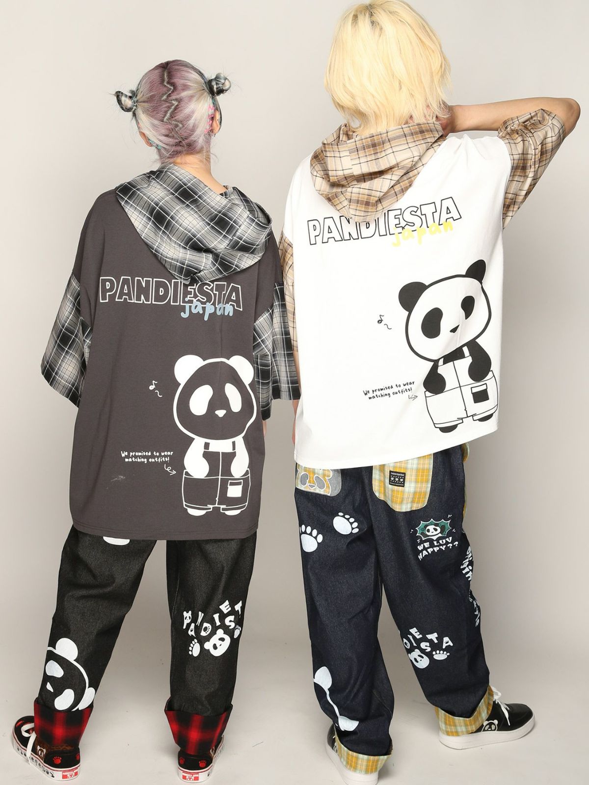 【PANDIESTA JAPAN】チェック切替BIGシルエット プルパーカー