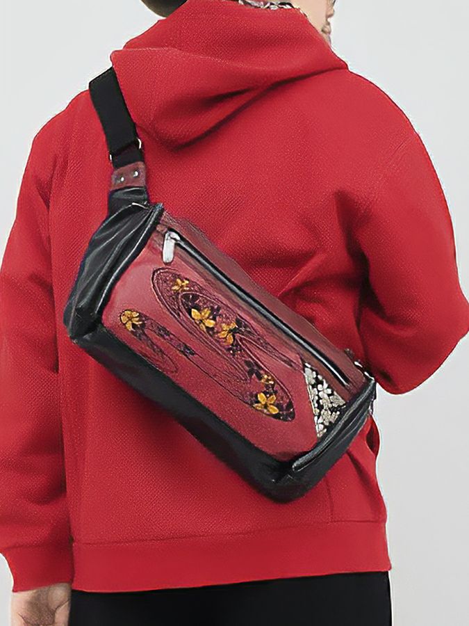 【雅結】桜流水刺繍入り横型ボディバッグ