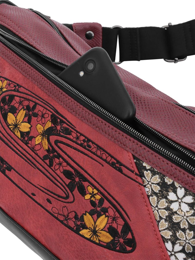 【雅結】桜流水刺繍入り横型ボディバッグ