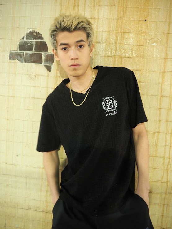 【DAZZLE】 ジャガード総柄パイル素材VネックTシャツ